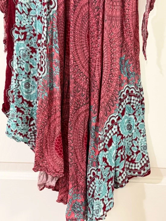 Hawaii Boho Strapless Maxi Dress in Burgundy & Teal Floral - Picture 3 of 7